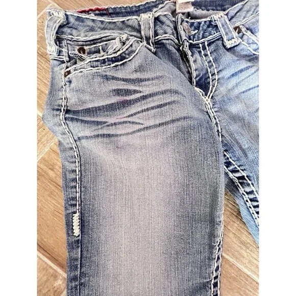 TRUE RELIGION 32 x 28 Jeans BECKY SUPER T USA Pre-Owned Light Wash Frayed Hem - Picture 10 of 13